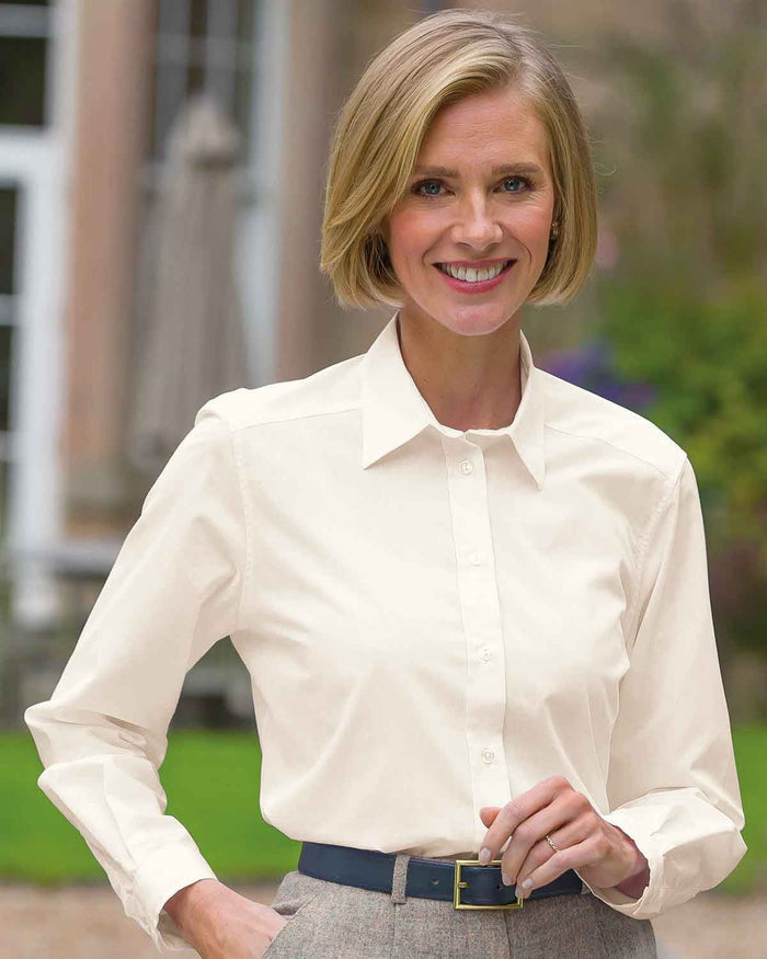 Easycare Long Sleeve Plain Polycotton Shirts - Cream - Country Collection
