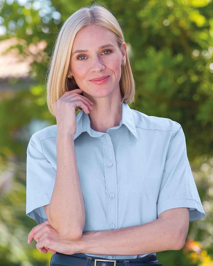 Easycare Short Sleeve Plain Polycotton Shirts - Pale Blue - Country Collection