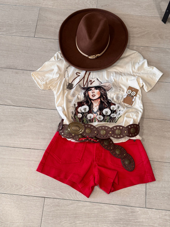 Firecracker Red Denim Shorts