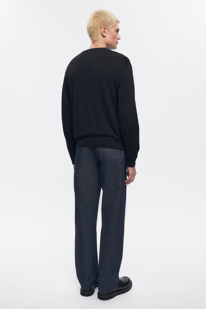 Men's Fine Merino Crewneck Sweater in Black