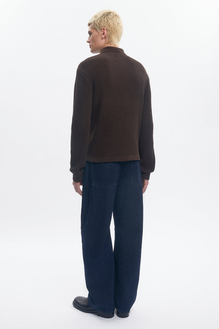 Men's Open Knit Shirt in Coffee Bean Melange