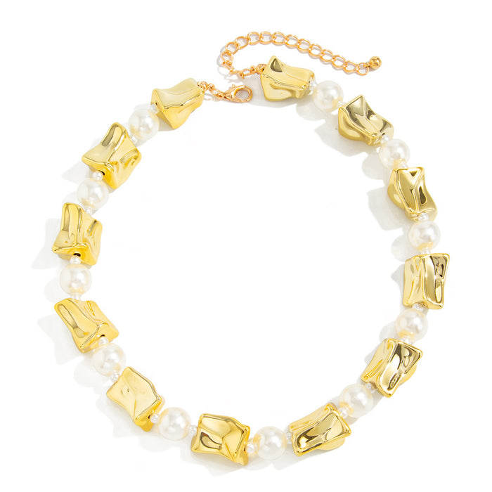 N2747 - Pleated Square Pearl Beaded Necklace