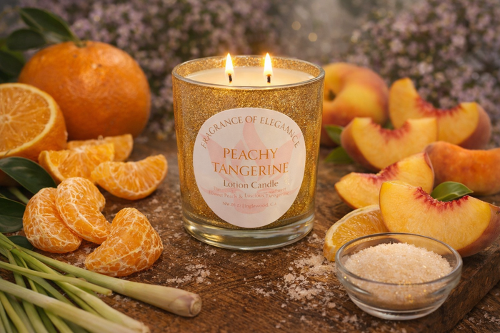 Peachy Tangerine Lotion Candle 15oz double wick 72 hour burn - Fragrance of Elegance