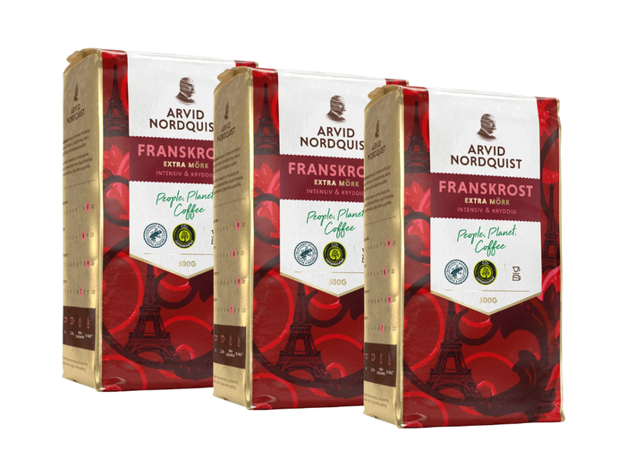 3 Packs of Arvid Nordquist Franskrost Ground Coffee 500g (17.64 oz) – Authentic Swedish Extra Dark Roast Coffee