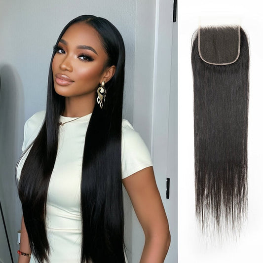 5×5 Skinlike Transparent Lace Closure Straight 100% Burmese Remy Human Hair Natural Color Deep parting - newmiss hair