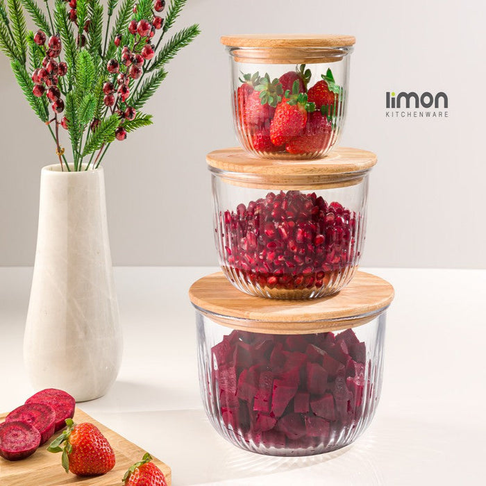 6PCS GLASS BOWL SET WITH WOODEN LID 2212