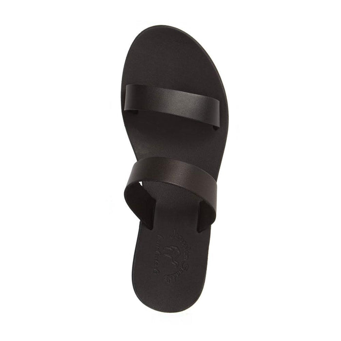 Ada black, handmade leather slide sandals - Side View
