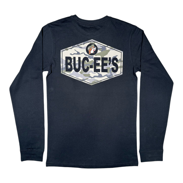 Adult Buc-ee’s Long Sleeve Black Shirt – Camo