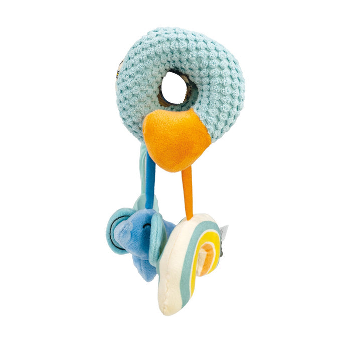 The Animal Adventures Spiral Activity Toy | Elephant features soft, plush toys—including an elephant and rainbow—that hang by fabric loops. This developmental toy is perfect as a delightful sensory toy for babies.