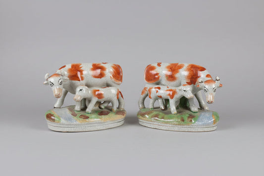 ANTIQUE Staffordshire Cow and Calf Porcelain Figurines (2)