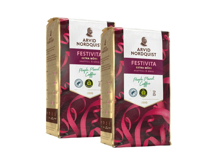 Arvid Nordquist Classic Festivita Ground Coffee 2 × 500g (2 × 17.64 oz) – Premium Swedish Extra Dark Roast 100% Arabica Coffee
