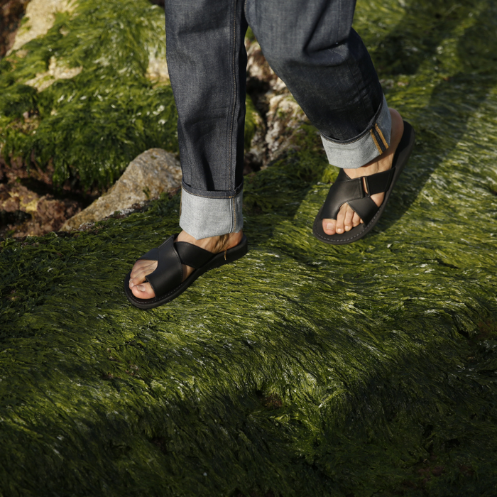 Asher - Leather Slide On Sandal | Black
