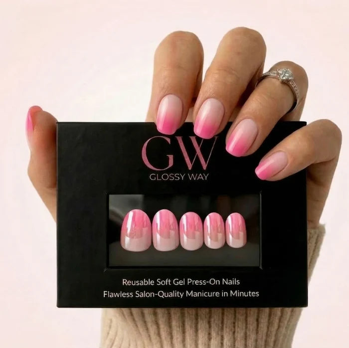 Aurora Pink press on nails by Glossy Way