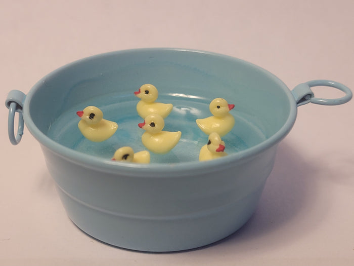 Baby Ducks in Blue Galvanized Bucket