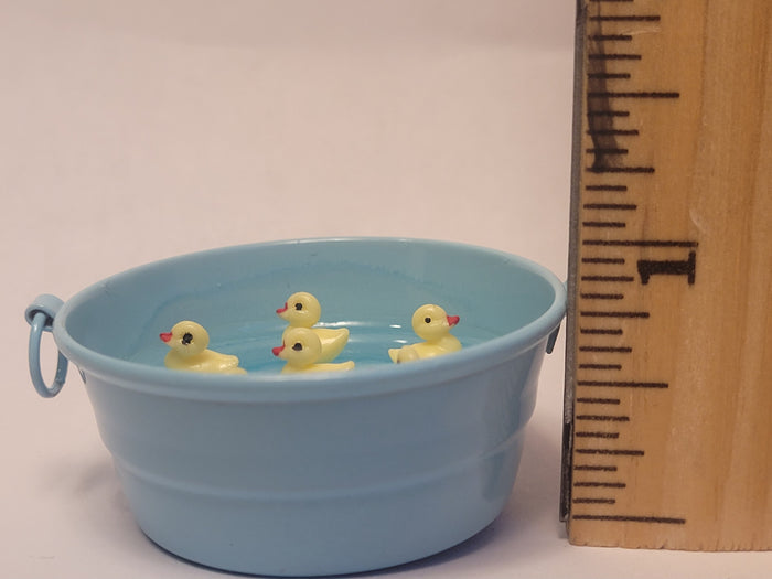 Baby Ducks in Blue Galvanized Bucket