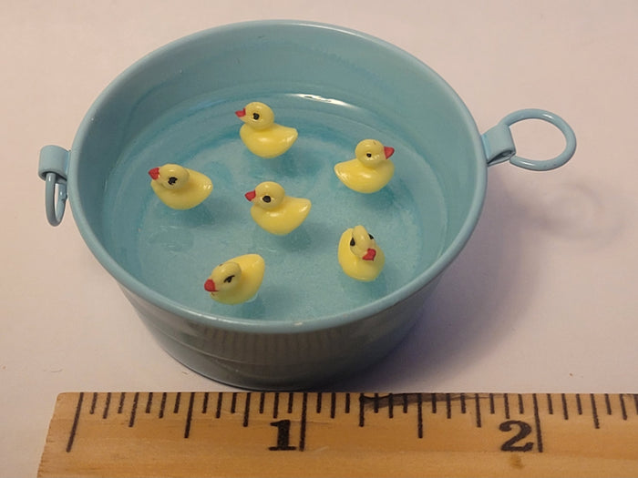 Baby Ducks in Blue Galvanized Bucket