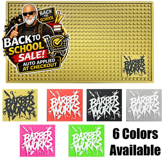 Barber Works Professional Station Mat 17.5" × 10" – Heavy‑Duty, Water & Heat Resistant Non‑Slip Tool Mat Barber Works