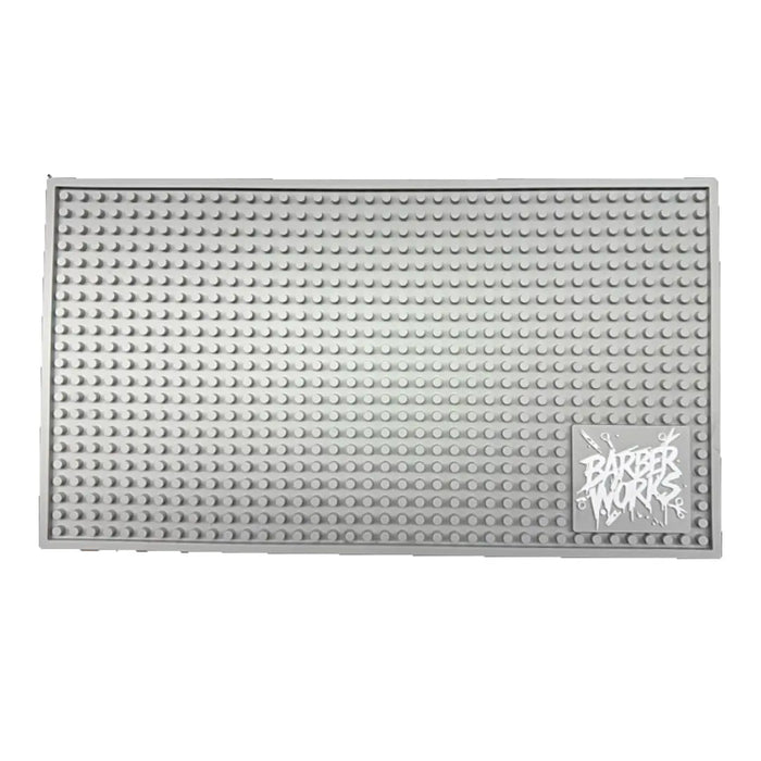 Barber Works Professional Station Mat 17.5" × 10" – Heavy‑Duty, Water & Heat Resistant Non‑Slip Tool Mat - BUYBARBER.COM