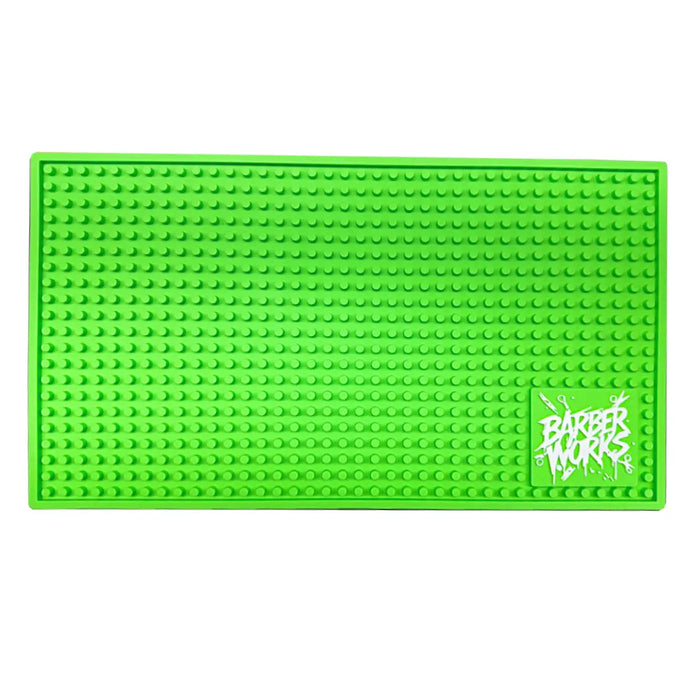 Barber Works Professional Station Mat 17.5" × 10" – Heavy‑Duty, Water & Heat Resistant Non‑Slip Tool Mat - BUYBARBER.COM