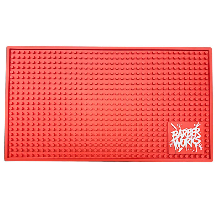Barber Works Professional Station Mat 17.5" × 10" – Heavy‑Duty, Water & Heat Resistant Non‑Slip Tool Mat - BUYBARBER.COM