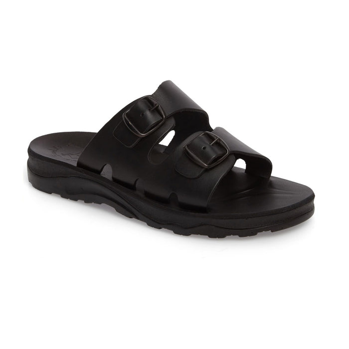 Barnabas Black, handmade leather slide sandals - Front View