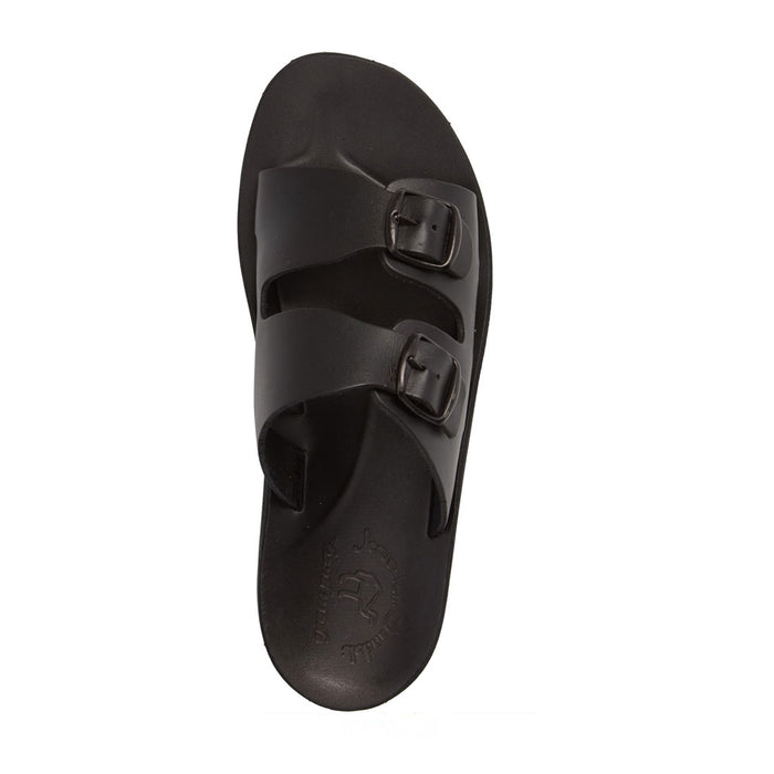 Barnabas Black, handmade leather slide sandals - Side View