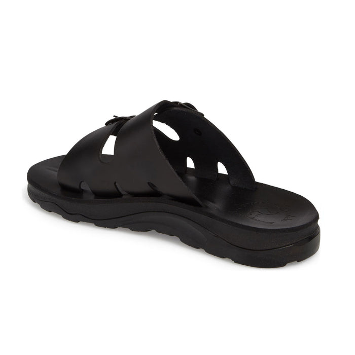 Barnabas Black, handmade leather slide sandals - back View