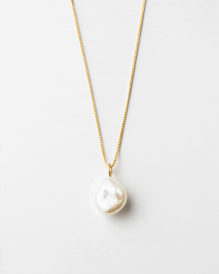 plp_main; GLDN baroque pearl necklace with 14k gold box chain and figaro chain.