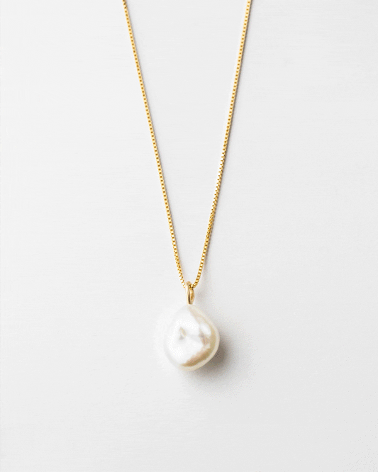 plp_main; GLDN baroque pearl necklace with 14k gold box chain and figaro chain.