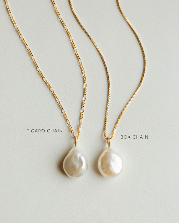 GLDN baroque pearl necklace with 14k gold chains.