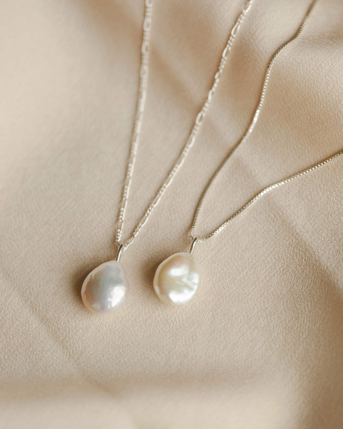 GLDN baroque pearl necklace with sterling silver chain.