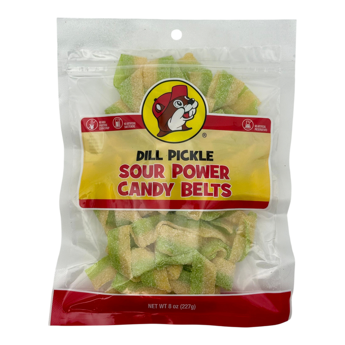 Green and yellow candy belts - chewy and sour
