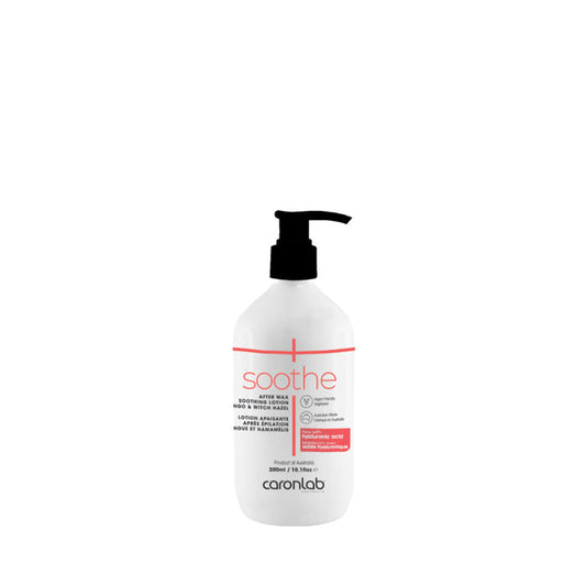 White bottle with black pump labeled 'soothe' by Carenlab on a white background