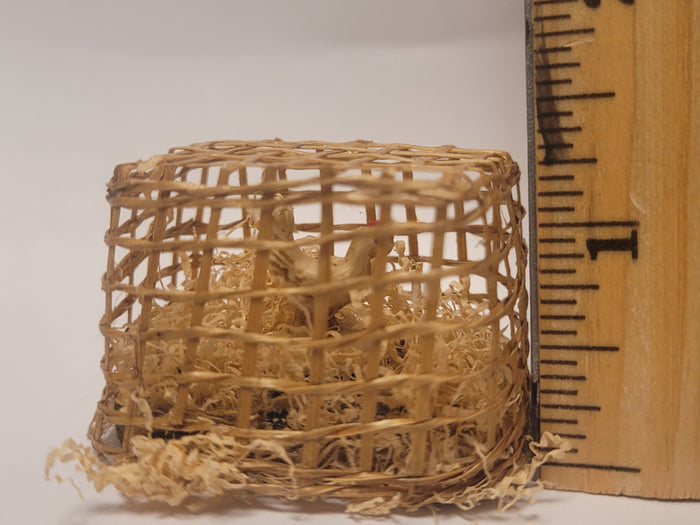 Chicken inside Bamboo Crate