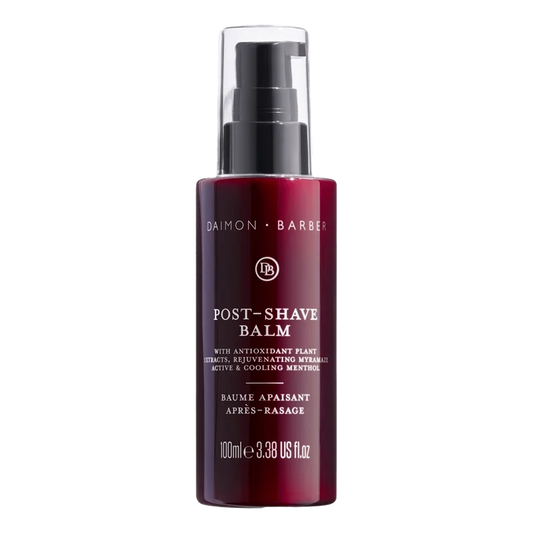 Daimon Barber etterbarberingsbalsam i mørkrød flaske med pumpesprøyte, 100ml