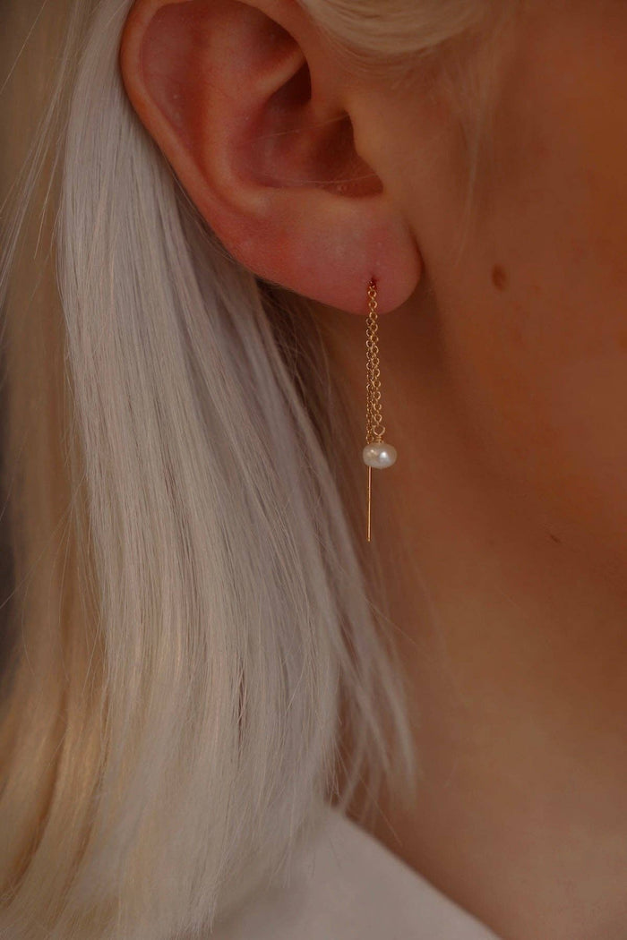 E1433G Gold Earrings-Anastasia Pearl Threader