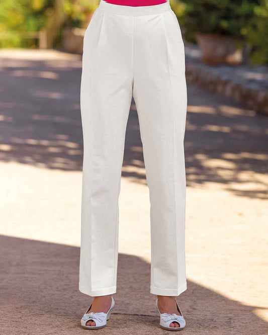 Easycare Pull On Trousers - White - Country Collection