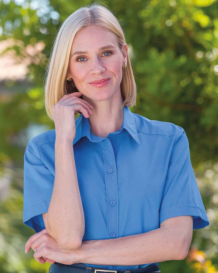 Easycare Short Sleeve Plain Polycotton Shirts - Delphinium - Country Collection