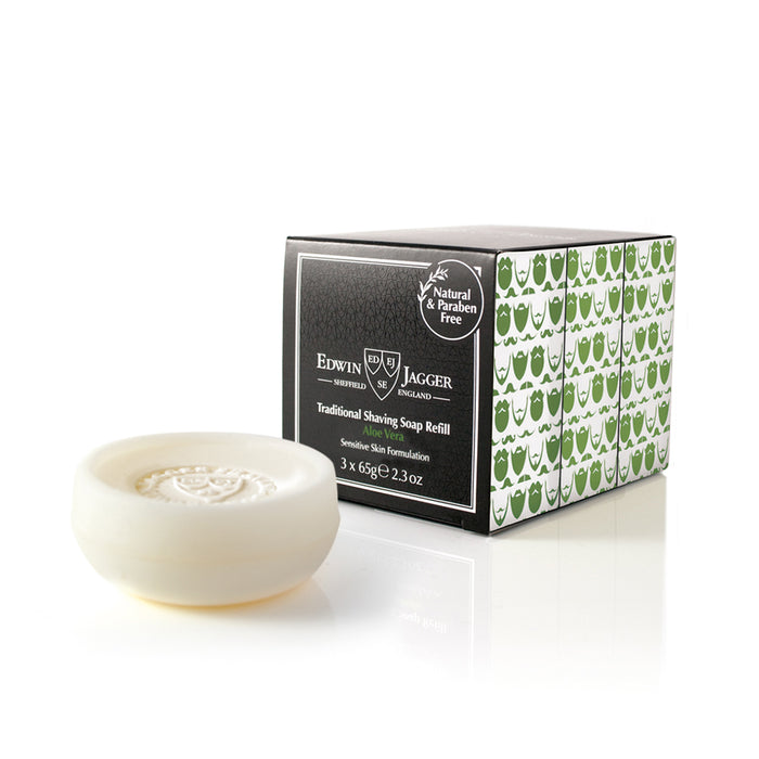Edwin Jagger Aloe Vera Shaving Soap Refill 65g (3 Pack).