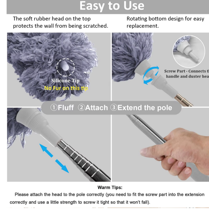 Extra-Long Retractable Duster with Extendable Rod Reusable Microfiber Brush