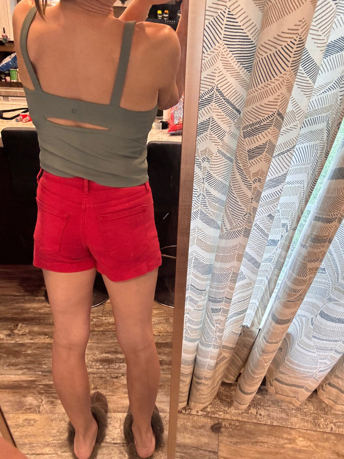 Firecracker Red Denim Shorts