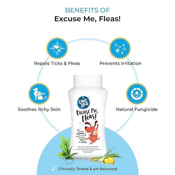 Flea Free Dog Grooming Combo of 3 - Tick'et to Fleadom 250 + Excuse Me Fleas 250 + Wipe Right Antibacterial Wipes 80 wipes - Captain Zack