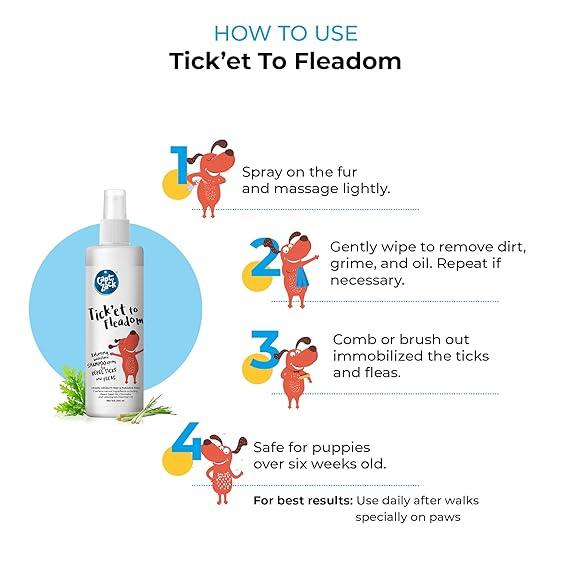 Flea Free Dog Grooming Combo of 3 - Tick'et to Fleadom 250 + Excuse Me Fleas 250 + Wipe Right Antibacterial Wipes 80 wipes - Captain Zack