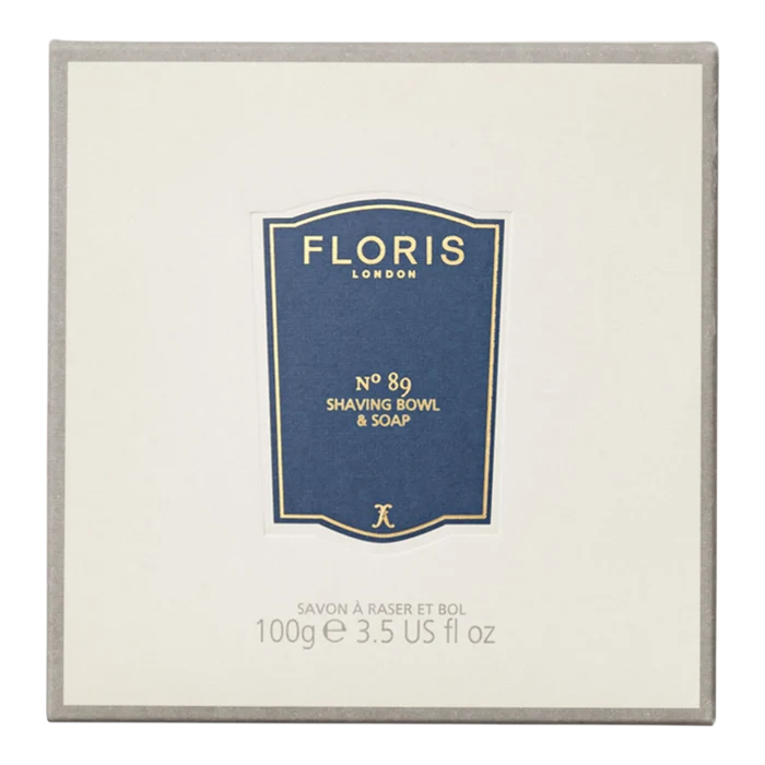 Floris London No. 89 barbersåpe og treskål i originalpakning med gullrammet etikett
