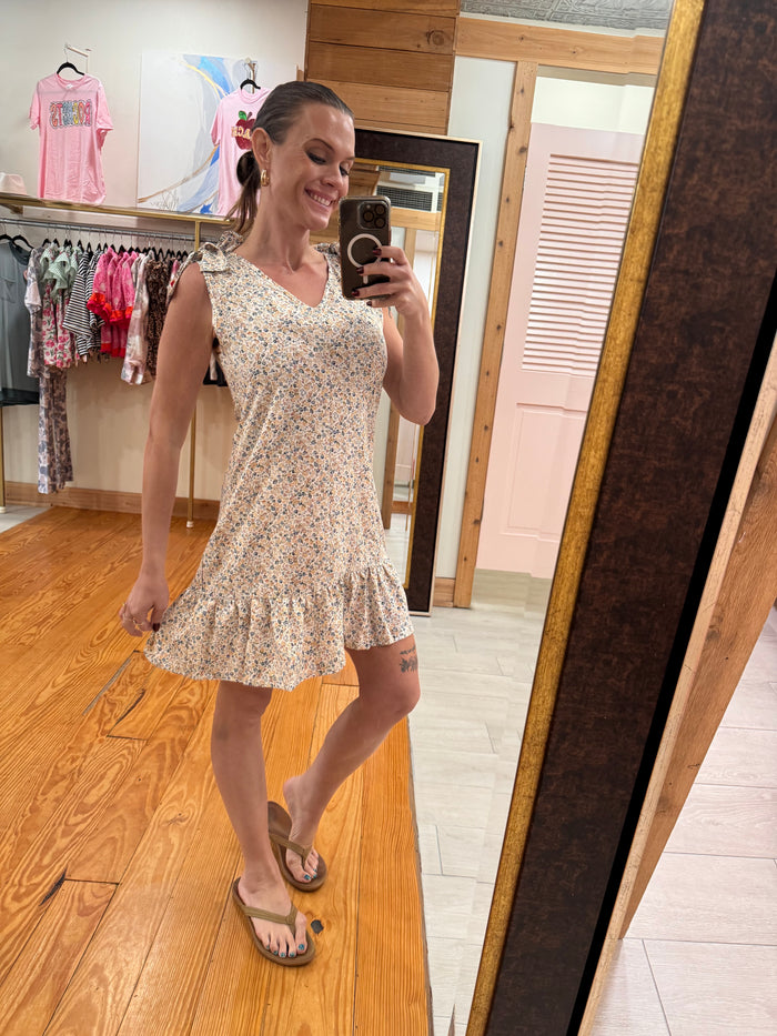 Flower Dress With Tie Sleeves