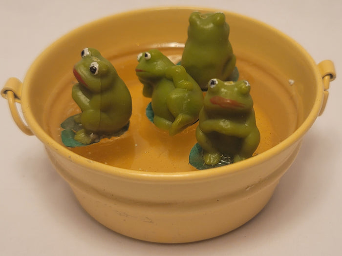 Four Frogs in Galvanized Yellow Tub