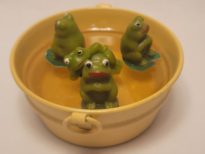 Four Frogs in Galvanized Yellow Tub