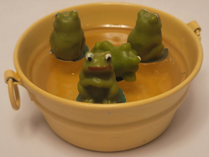 Four Frogs in Galvanized Yellow Tub