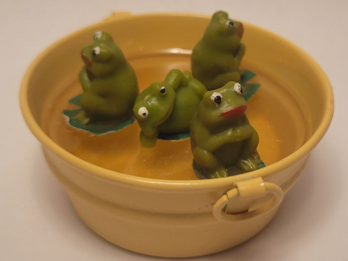 Four Frogs in Galvanized Yellow Tub