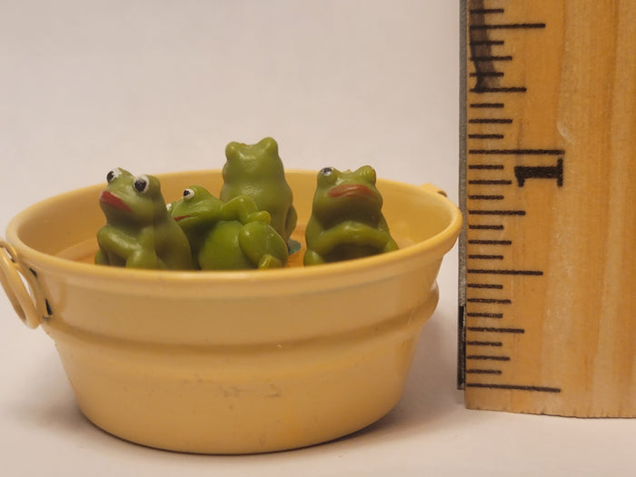 Four Frogs in Galvanized Yellow Tub